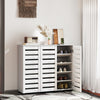 HOMCOM Narrow Shoe Cabinet for Entryway with 3 Slatted Doors, White