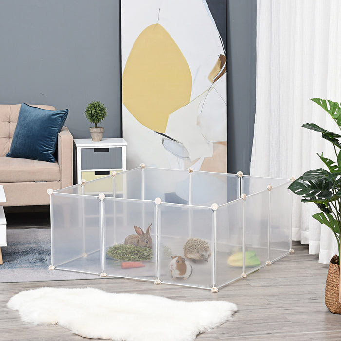 Pawhut Pet Puppy Dog Playpen, Portable Diy Catio Small Animal Cage For Bunny Chinchilla Guinea Pig Indoor Outdoor, 12 Panel, 17.7 X 13.8 Inch