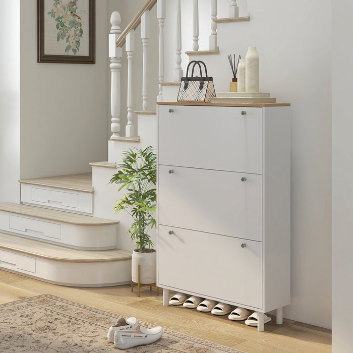 HOMCOM Shoe Cabinet with 3 Flip Drawers for 24 Pairs of Shoes, White