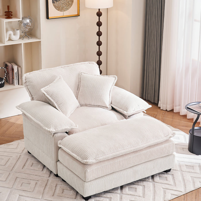 Liam 46.9\" Modern indoor corduroy sofa with 2 soft cushions ,White Sofa