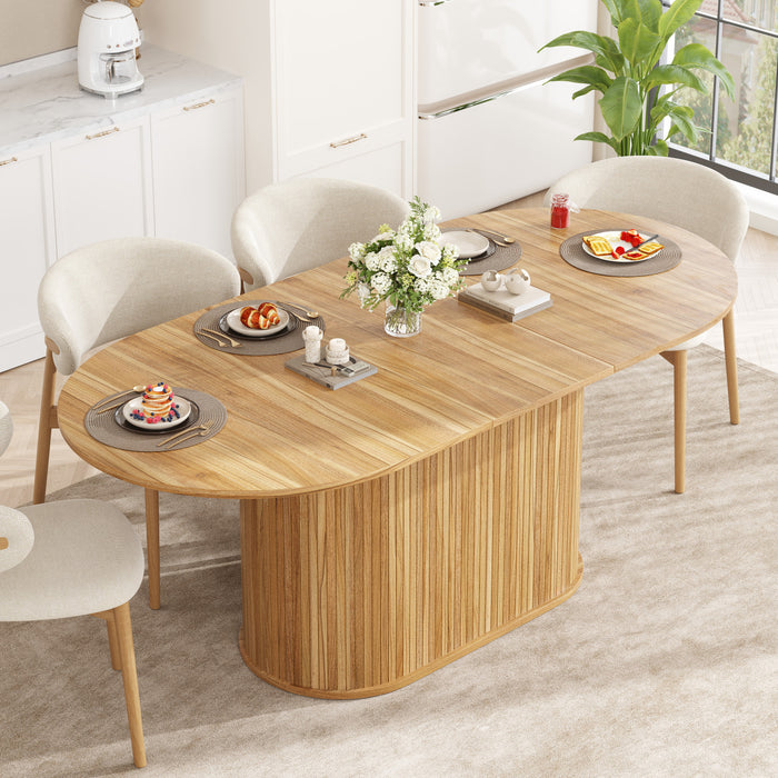 Noah Extendable Oval Dining Table with Striped Legs,Light Brown