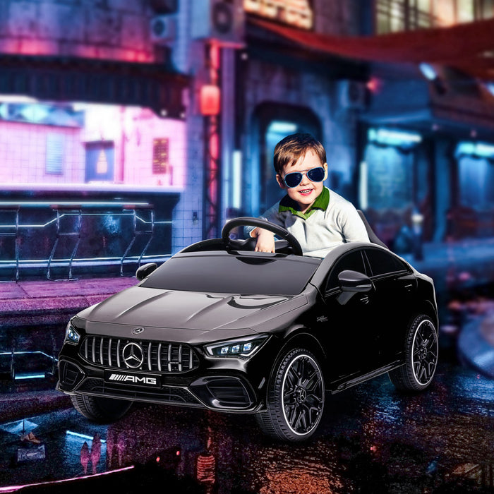 Qaba Mercedes-amg Cla 45 Licensed 12v Powered Ride-On Car, Battery Powered Kids Electric Car With Remote Control, Transport Wheels, Spring Suspension, Led Lights, Music Horn, Black