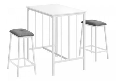 Dining 3-Piece Set Counter-Height Rectangular Small Kitchen White Laminate White Metal Contemporary Modern|Ensemble de salle à manger 3 pièces de hauteur comptoir de style moderne contemporain pour la cuisin