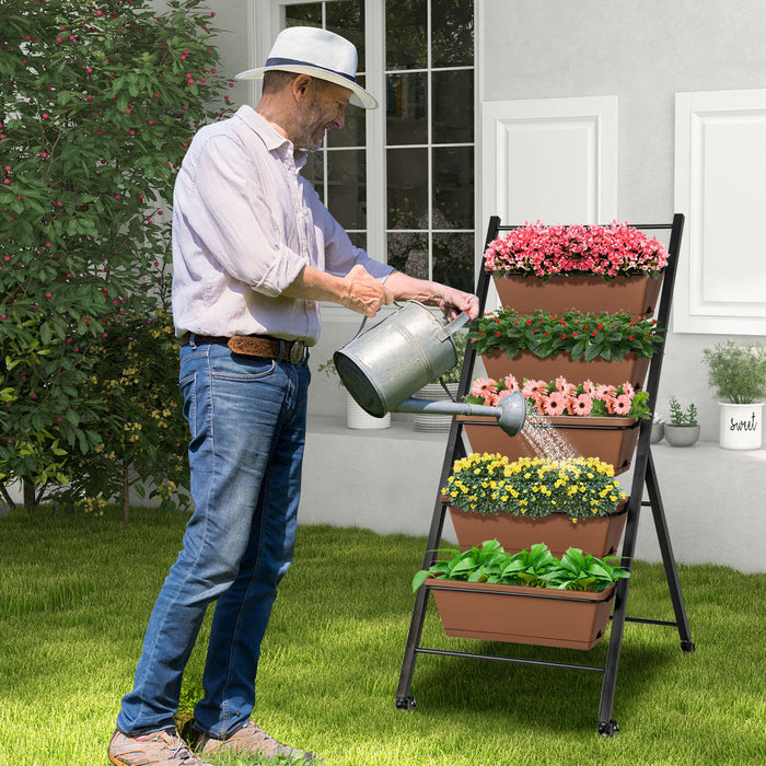 Costway 5-tier Vertical Raised Garden Bed Elevated Planter With Wheels & Container Boxes