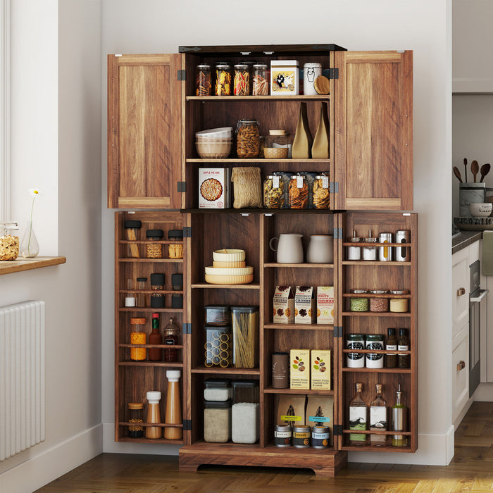 HOMCOM 64\" Kitchen Pantry Storage Cabinet with Adjustable Shelves, Brown