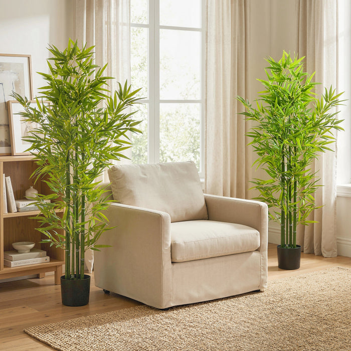 HOMCOM 5' Artificial Bamboo Tree, Indoor Fake Plant in Pot, Set of 2