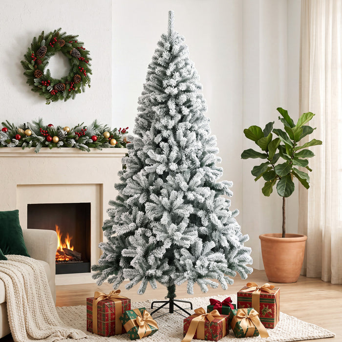 HOMCOM 6ft Flocked Christmas Tree with Hinged Design, Fir Xmas Tree