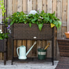 Outsunny Elevated Rattan Raised Garden Bed With Tool Storage Shelf
