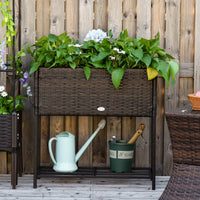 Outsunny Elevated Rattan Raised Garden Bed With Tool Storage Shelf