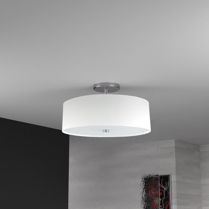 Dainolite Everly 3 Light Semi-flush Mount Polished Chrome Finish White Shade Lamp