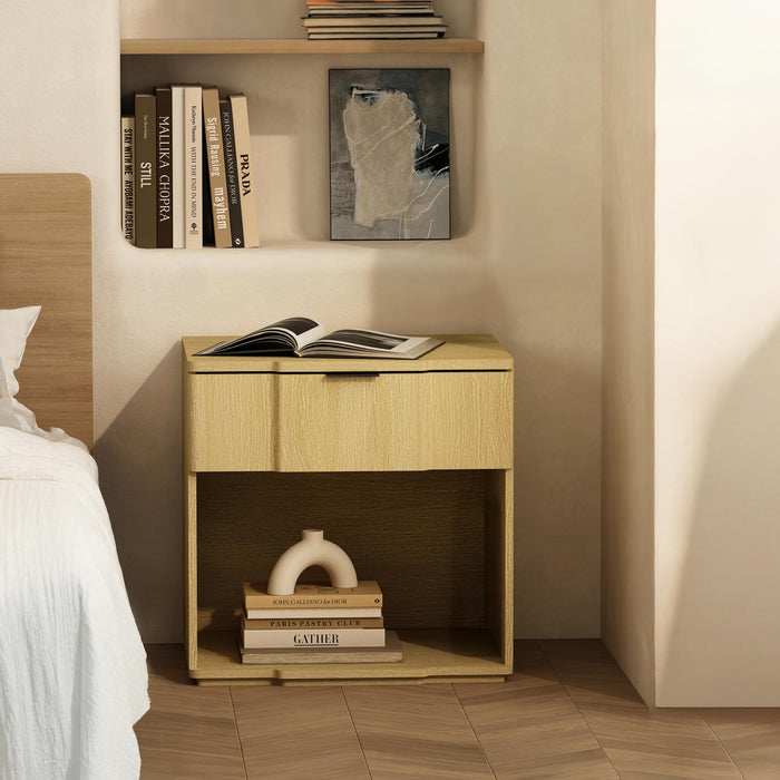 Clive Mid-Century Modern 22\" Nightstand in Natural Oak (1-Drawer)