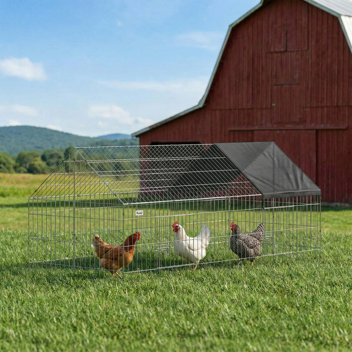 PawHut Metal Chicken Coop, 71\" x 29.5\" x 29.5\" Small Animal Cage, Chicken Run for Yard, Portable Poultry Cage w/ UV-Resistant Cover for Rabbits, Ducks, Turtles, Guinea Pigs, Black