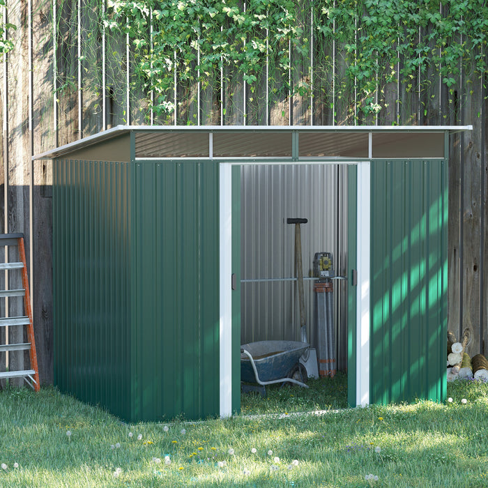Outsunny 6' X 8.5' Garden Storage Shed, Metal Tool Storage House With Pc Boards And Double Doors For Outdoor Patio Yard, Dark Green
