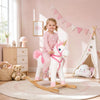 Qaba Baby Rocking Horse, Unicorn Children Plush Animal Rocker with Rocking Limit, Tail Wag Mouth Movement & Sounds, Kid Ride on Toy Gift for Toddlers 3-5 Years Old, White