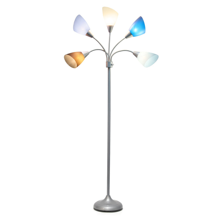 Skye 5 Light Adjustable Gooseneck Floor Lamp, Multi Blues, White, & Silver, 67\"H