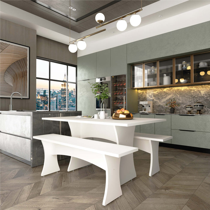 Coney Mid-Century Modern 3-Piece Dining Set in White