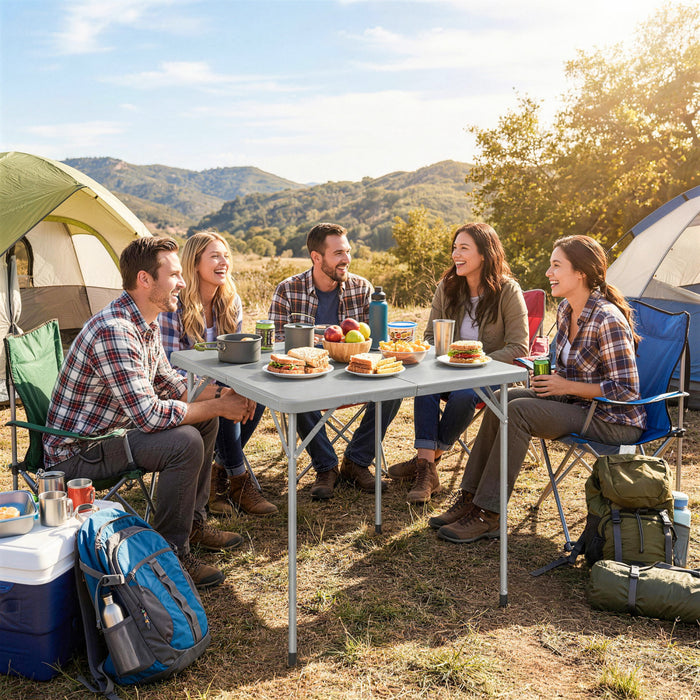 Outsunny Folding Picnic Table 34\" x 34\" Indoor Outdoor Use, Grey