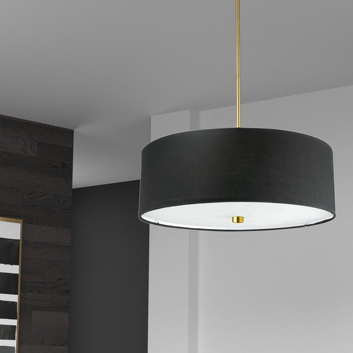 Dainolite Everly 4 Light Pendant Aged Brass Finish Black Shade Lamp