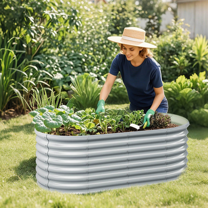 Costway 2 Pcs Raised Garden Bed Kit Planter Raised Garden Boxes Outdoor 65\" X 32\" X 24\" Gray