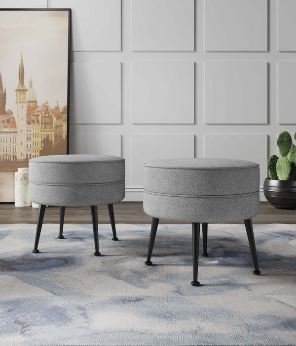 Bailey Mid-Century Modern Upholstered Accent Ottoman in Gray - Set of 2