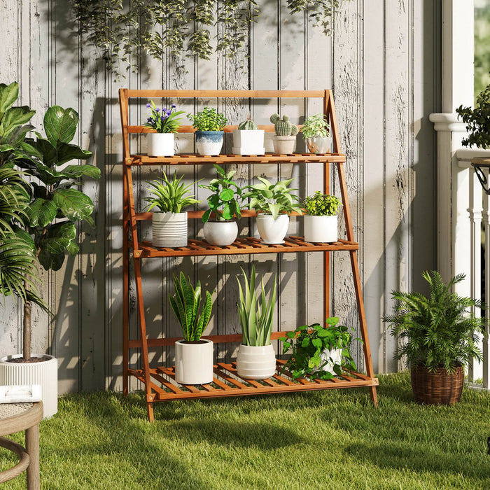 Costway 3 Tier Folding Shelf Stand Bamboo Flower Pot Display Rack Bookcase Organizer