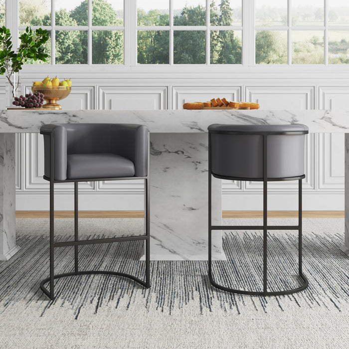 Cosmopolitan Mid-Century Modern Metal Upholstered Barstool in Gray - Set of 3 Bar Stool