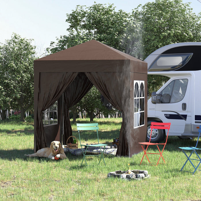 Outsunny 6.6'x6.6' Pop Up Gazebo Canopy Tent With Sidewalls, Instant Sun Shelter, With Carry Bag, For Outdoor, Garden, Patio, Brown