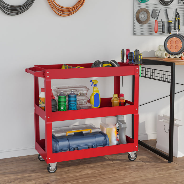 Durhand 3 Tier Rolling Tool Cart, 330 Lbs Capacity Utility Cart, Red