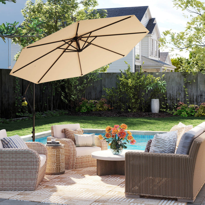 Costway 10FT Patio Offset Hanging Umbrella Easy Tilt Adjustment 8 Ribs Backyard Beige