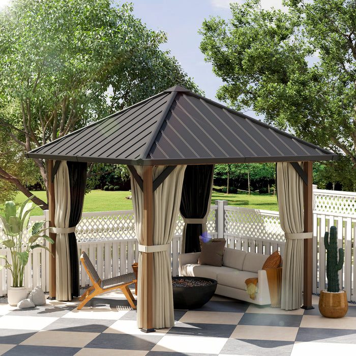 Outsunny 10' X 10' Hardtop Gazebo With Steel Roof, Netting And Curtains