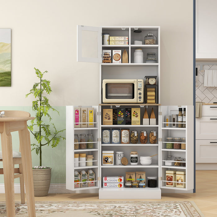 HOMCOM 66.5\" Kitchen Pantry Freestanding Storage Cabinet with Hutch White