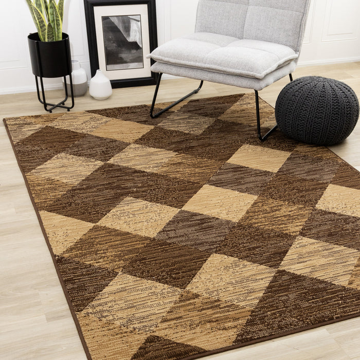 Florence Brown Beige Distressed Diamond Pattern Rug, 7'9\" x 10'6\" Indoor Area Rug