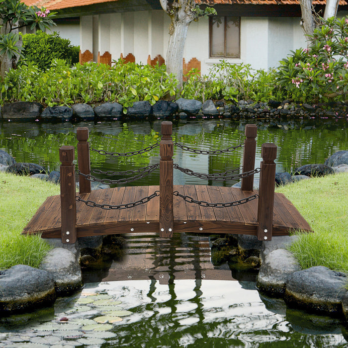 Outsunny 5' Curved Stained Wood Fir And Metal Garden Bridge, Carbonized