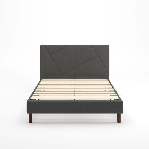 Judy Upholstered Platform Bed with Headboard in Dark Grey - Full Size