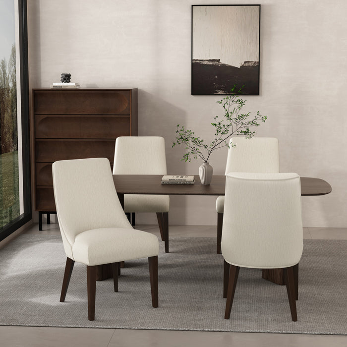 Beever Modern Chenille Wood Dining Chair in Cream - Set of 4