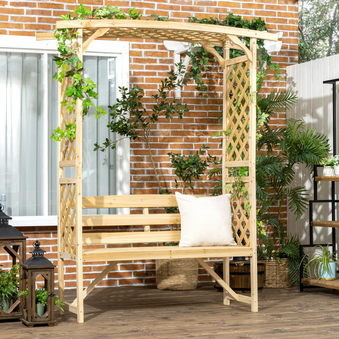 Outsunny Garden Arch With Bench, Wooden Garden Arbor For Vines, Natural