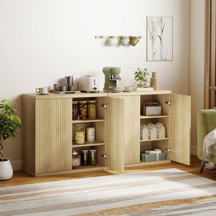 HOMCOM Sideboard Buffet Cabinet Set of 2, Fluted Kitchen Cabinet, Oak