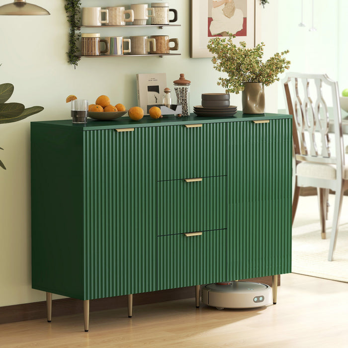 HOMCOM Sideboard Buffet Cabine w/ 3 Drawers and Adjustable Shelves, Green