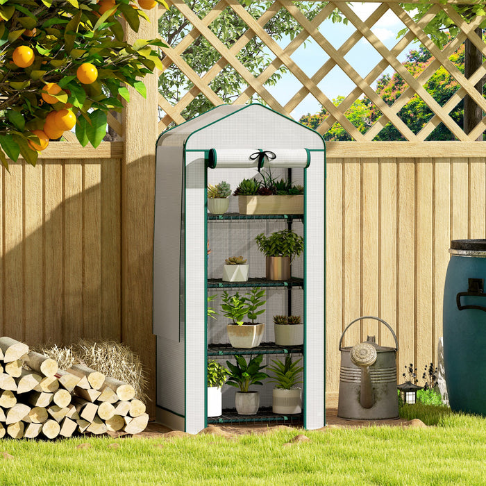 Outsunny Mini Greenhouse with Screen Roof, Portable Small Greenhouse, White