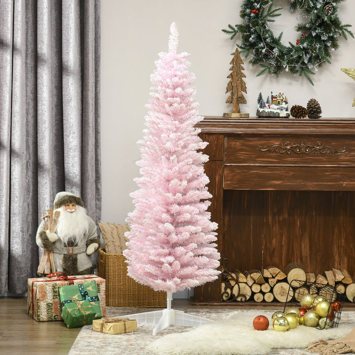 Homcom Pencil Artificial Christmas Tree With Snow-flocked Branches