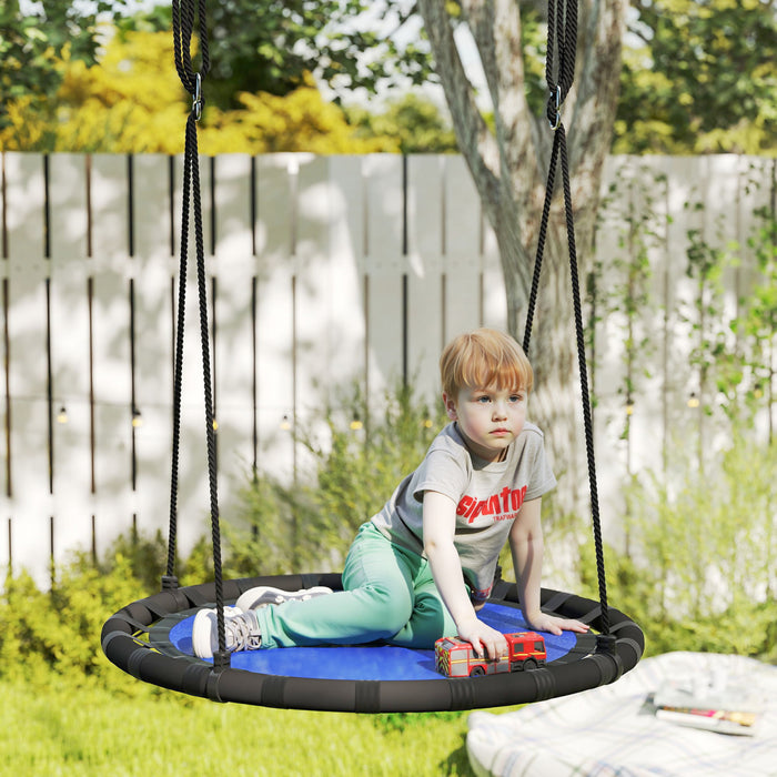 Qaba Saucer Tree Swing Set for Kids, 39 inch Round Flying Swing Seat with Adjustable Hanging Ropes, 331 lbs Weight Children Net Swing for Outdoor, Backyard, Navy Blue