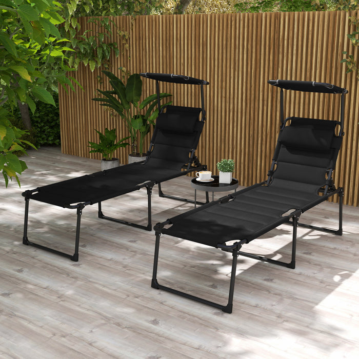 Outsunny 2-piece Folding Chaise Lounge, Reclining Tanning Chairs, Black