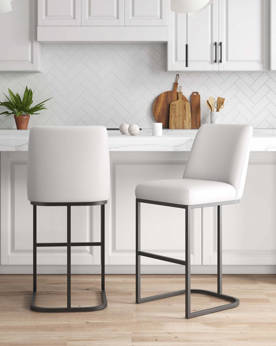 Serena Modern Metal Upholstered Barstool in White - Set of 2 Bar Stool