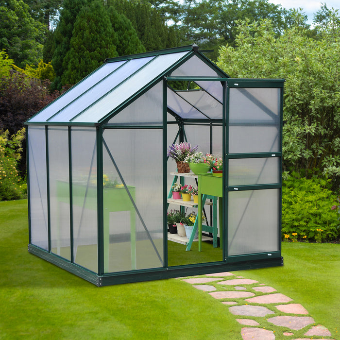 Outsunny 6.2' X 6.3' X 6.6' Clear Polycarbonate Greenhouse Large Walk-in Green House Garden Plants Grow Galvanized Base Aluminium Frame W/ Slide Door