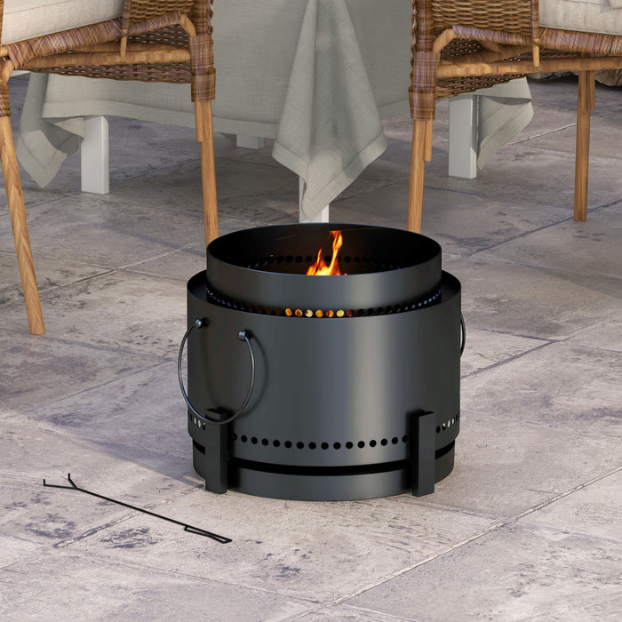 Outsunny Smokeless Fire Pit, Portable Firepit With Poker, Black