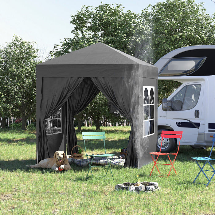 Outsunny 6.6'x6.6' Pop Up Gazebo Canopy Tent With Sidewalls, Instant Sun Shelter, With Carry Bag, For Outdoor, Garden, Patio, Black