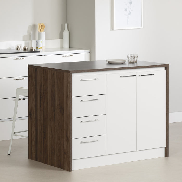 Myro Kitchen Island with Storage Natural Walnut and White - South Shore Kitchen Storage