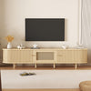 Lucas TV Stand Media Console with Rattan Drawer and Sliding Doors,Natural | Lucas meuble TV – meuble multimedia avec tiroir en rotin et portes coulissantes, finition naturelle