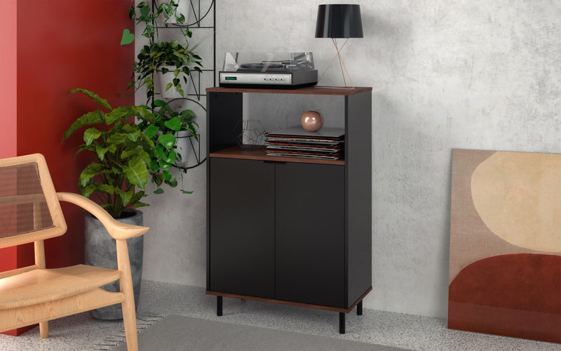 Manhattan Comfort Mosholu 3-Shelf Accent Cabinet - Black & Nut Brown