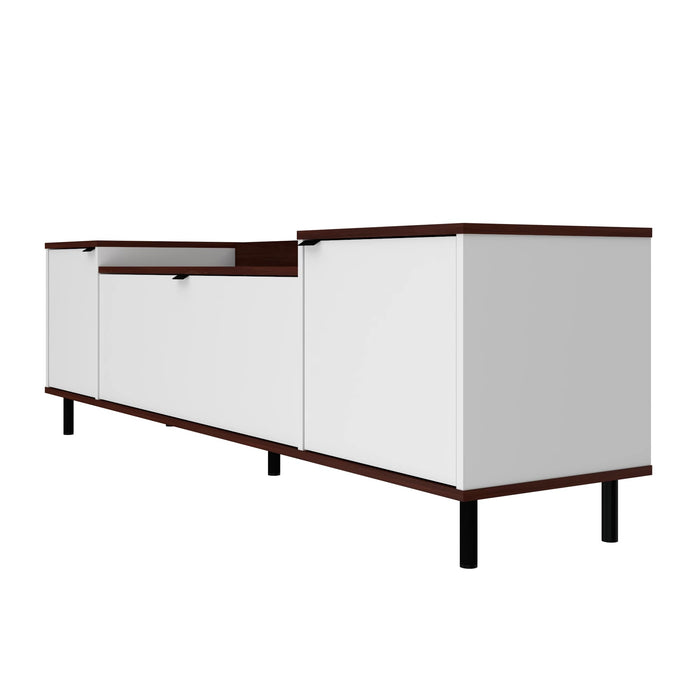 Manhattan Comfort Mosholu 66.93\" TV Stand with 3 Shelves - White & Nut Brown